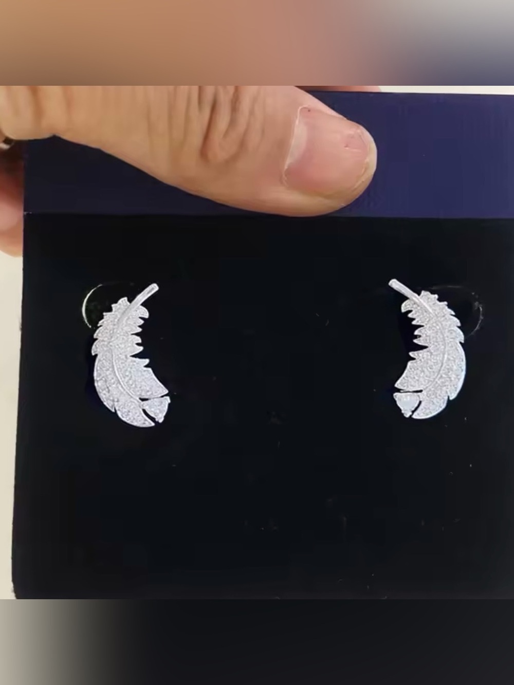 Sparkling Silver Feather Stud Earrings for Women
